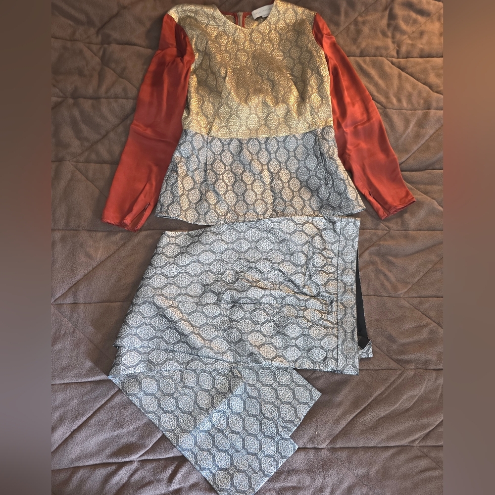 Stella McCartney LUXIRY ITEM! The Brocade Metallic Silk 2pc Pantsuit. Sz 42.